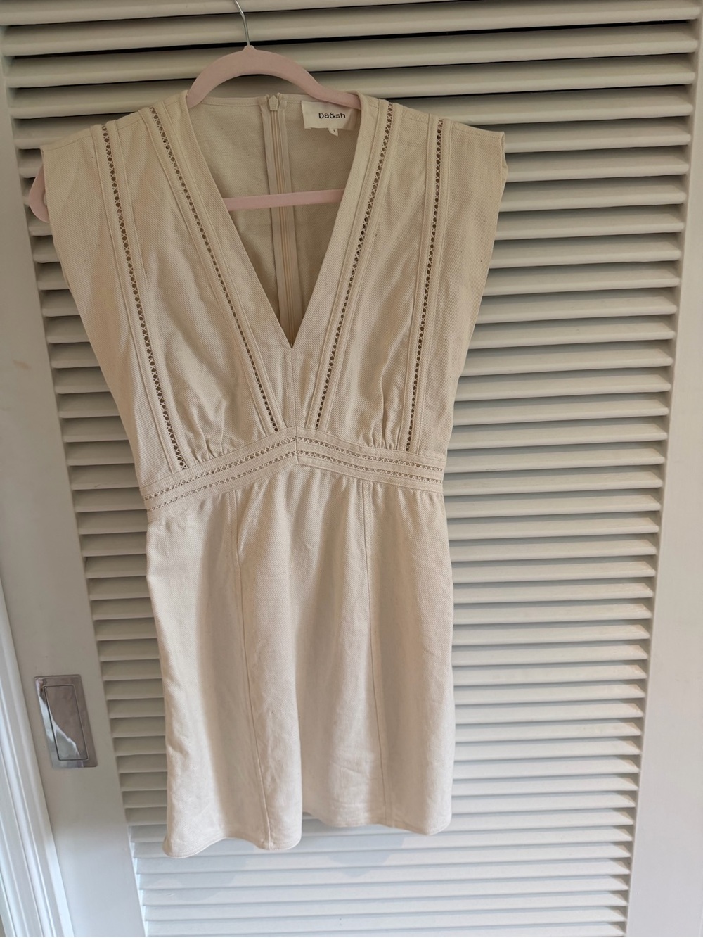 Cream Deep-V Crochet Detail Mini Dress